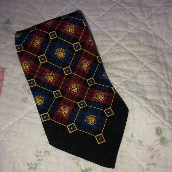 Versace Gold and Blue Silk Accessory Tie - Picture 6 of 9